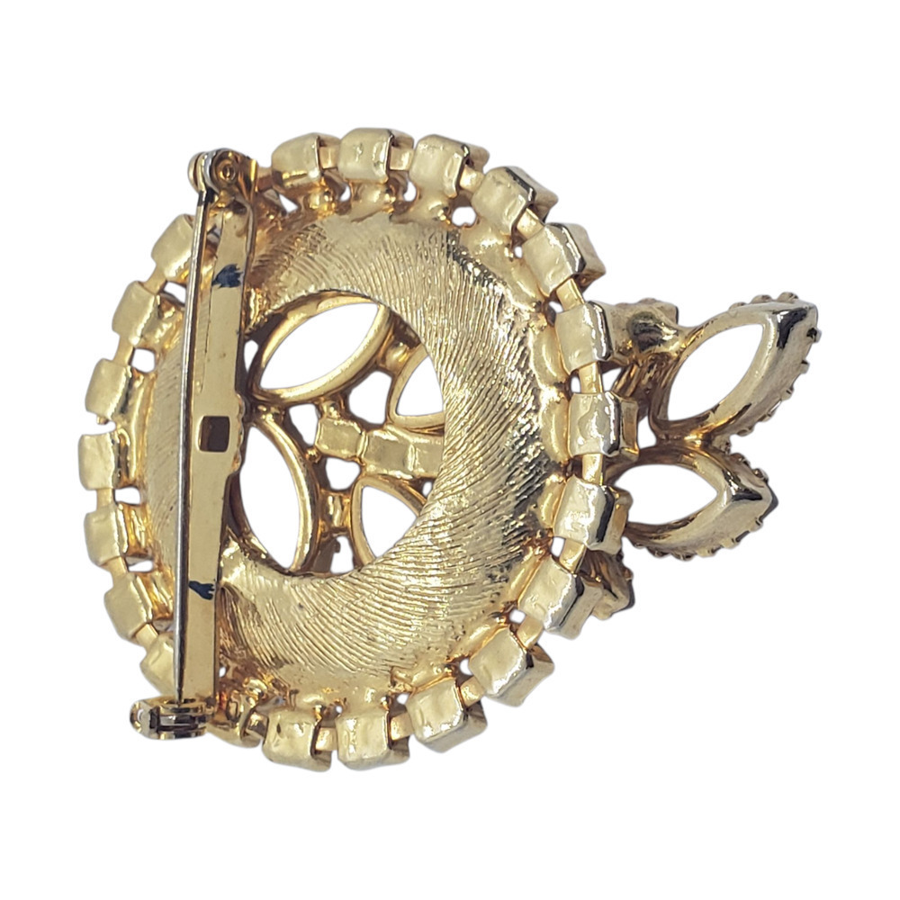 Vintage Gold & Clear Rhinestone Big Wreath Brooch Mesh Prong Set 1950s Stunning - Picture 4 of 11